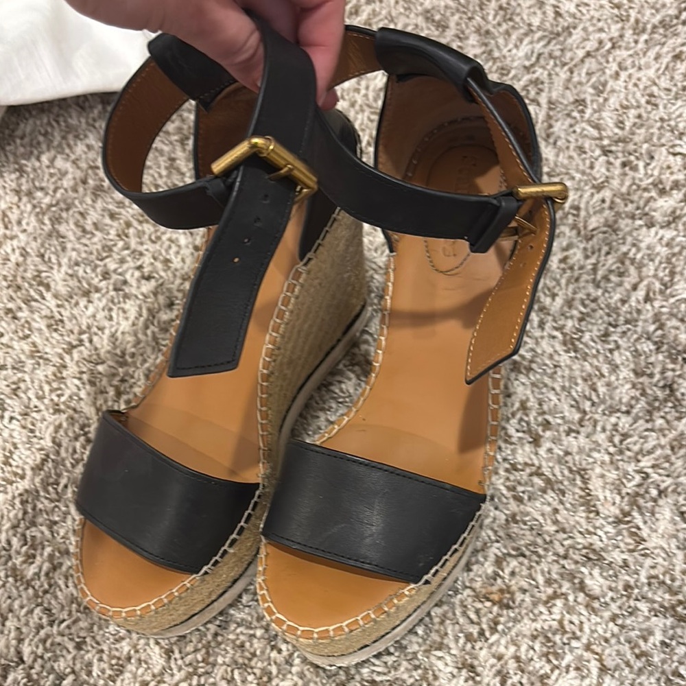 See By Chloe Black Espadrille Wedge Sandals